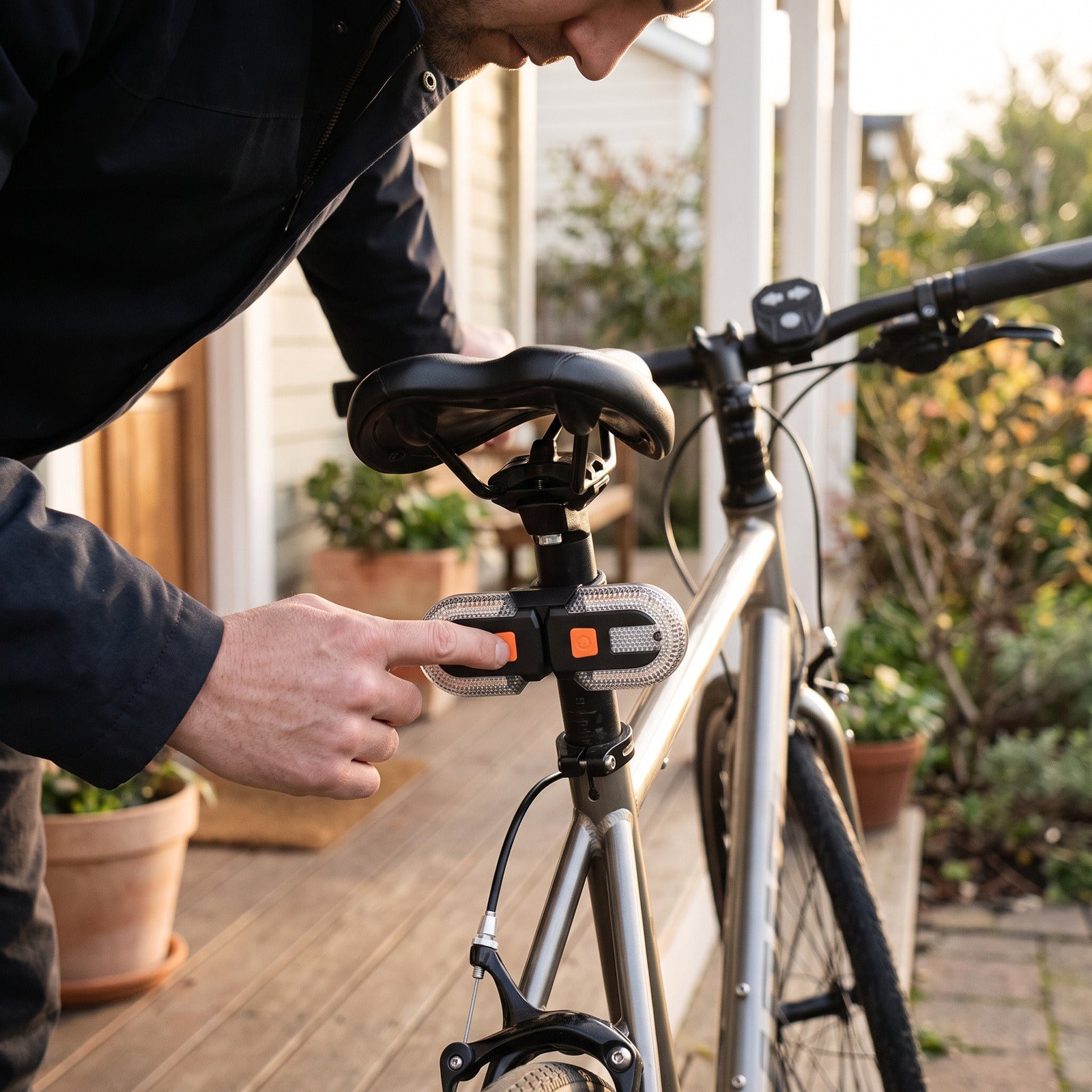 Switching on the bike light before work