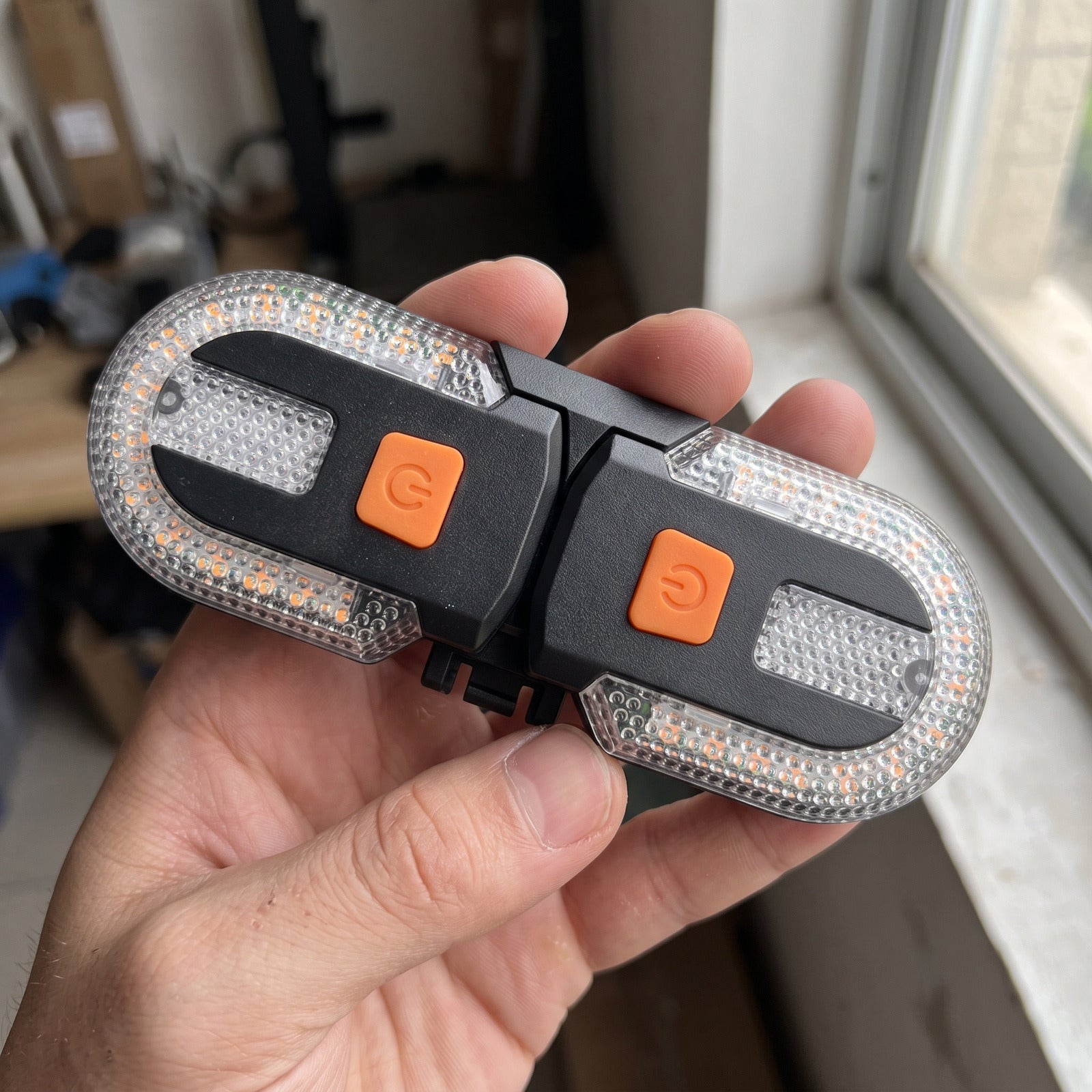 Clear lenses and orange control buttons