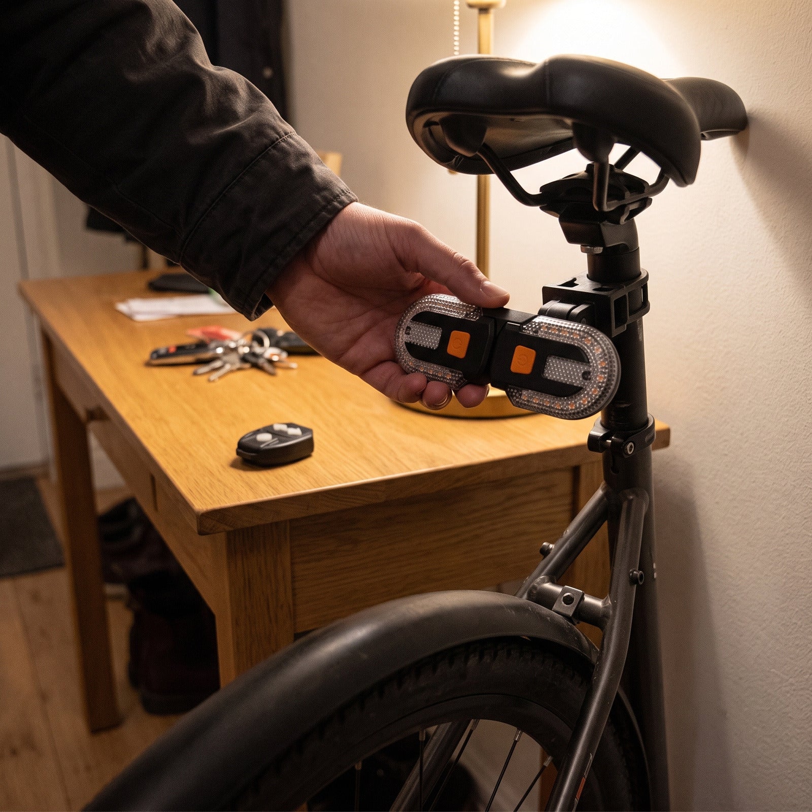 Alex W. with a bike turn signal light